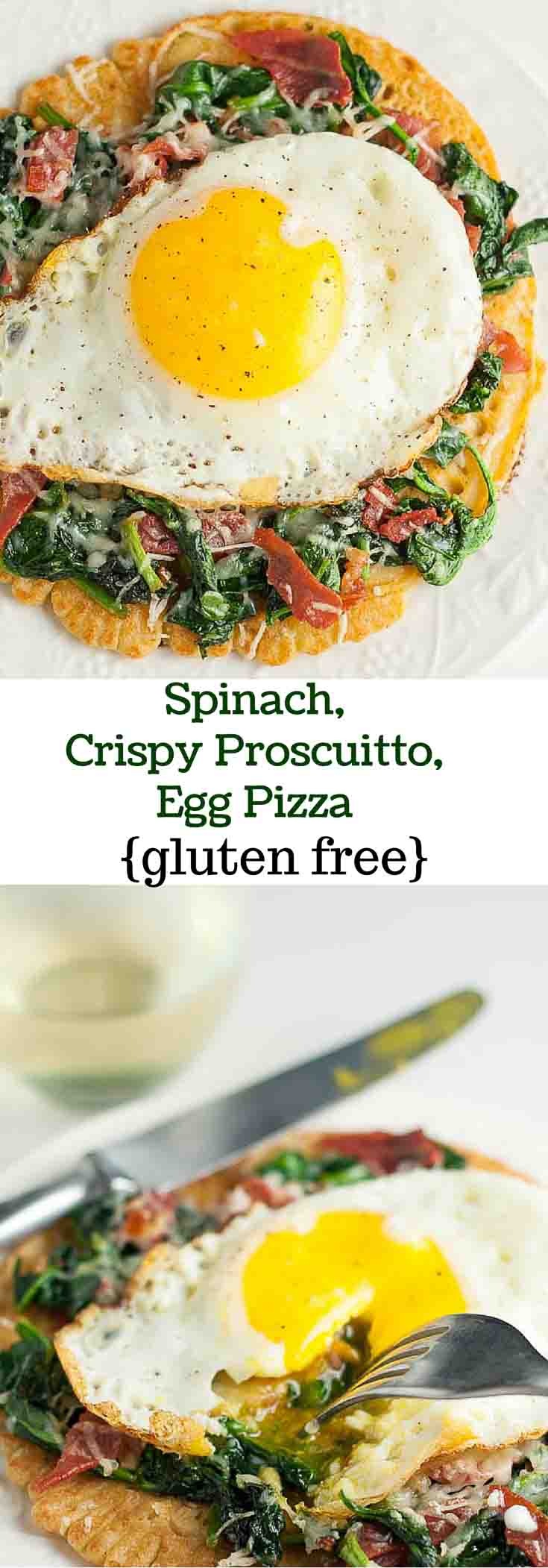 Spinach, Crispy Proscuitto, Egg Socca Pizza is a gluten free and healthy way to get your pizza fix. This quick, easy, and healthy recipe is perfect for a weeknight dinner. https://www.mamagourmand.com