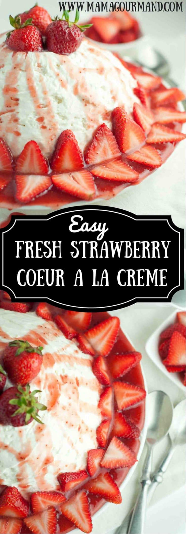 Fresh Strawberry Coeur de Creme is heaven in your mouth. It's a creamy, silky custard topped with a fresh strawberry sauce, and is so easy to throw together! https://www.mamagourmand.com