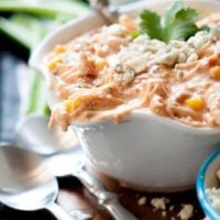 This Slow Cooker Creamy Buffalo Chicken Chili has the perfect amount of spice, a smooth creamy base, lots of tender chicken, and takes 10 minutes to prepare.