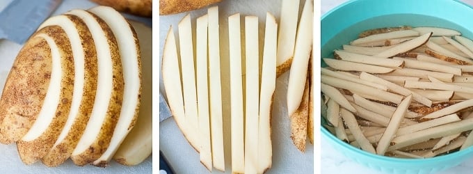 images showing how to cut potatoes for crispy oven fries