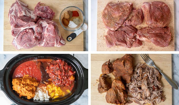collage of pictures showing steps of making pork chili