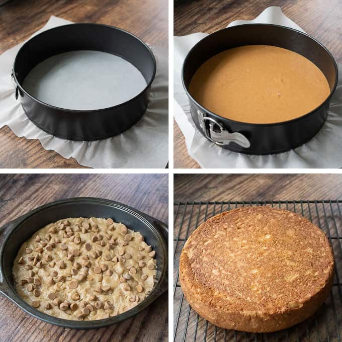 step by step photos showing how to make pumpkin cake piecaken