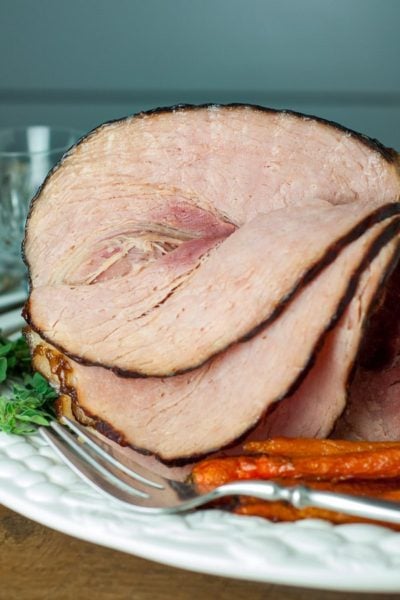 a picture of baked ham showing sides to serve with it