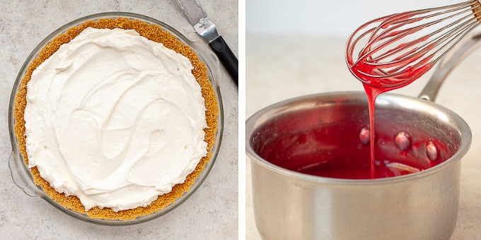 step by step photos showing how to make no bake strawberry cheesecake