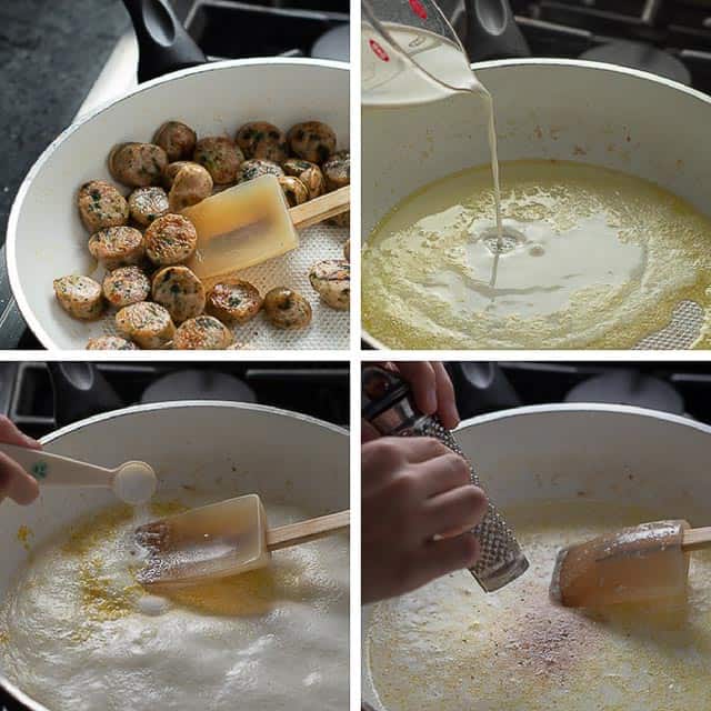 steps showing how to make Creamy Sausage Pasta
