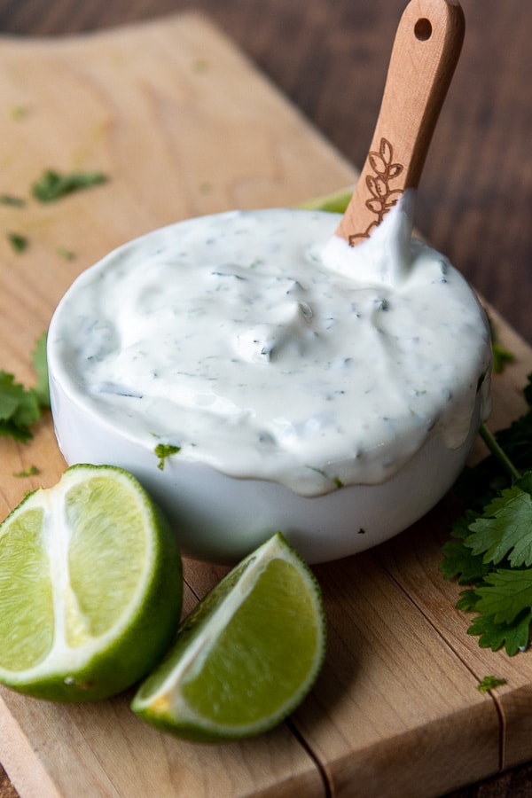 bowl of lime sour cream for tacos