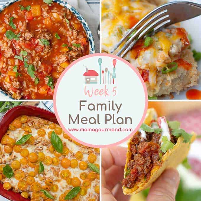 weekly meal plan collage of dinners