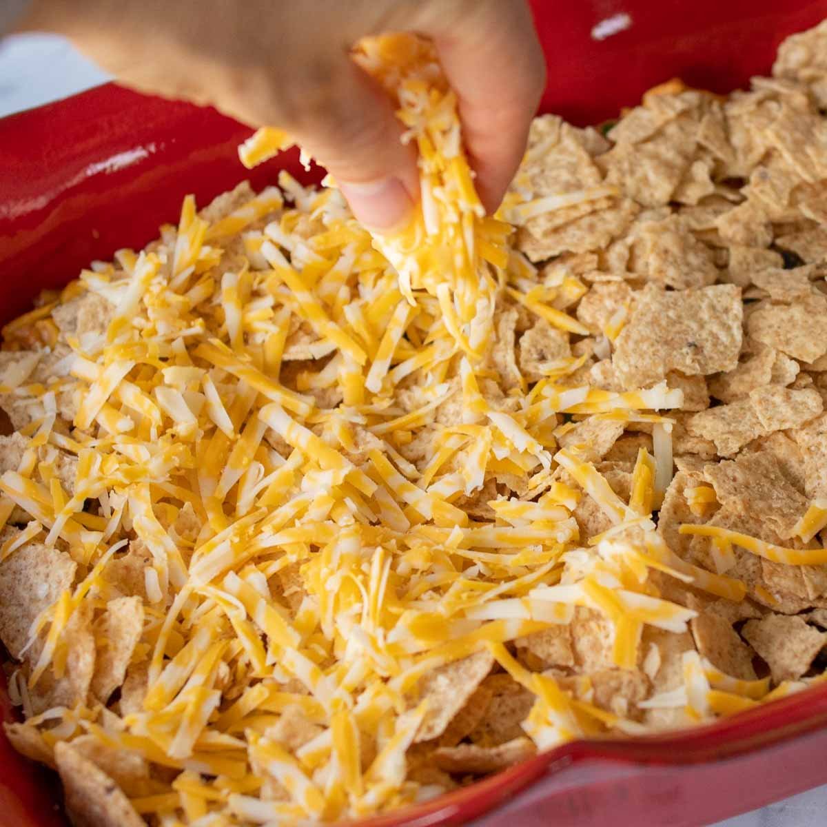 cheese sprinkled over chips.
