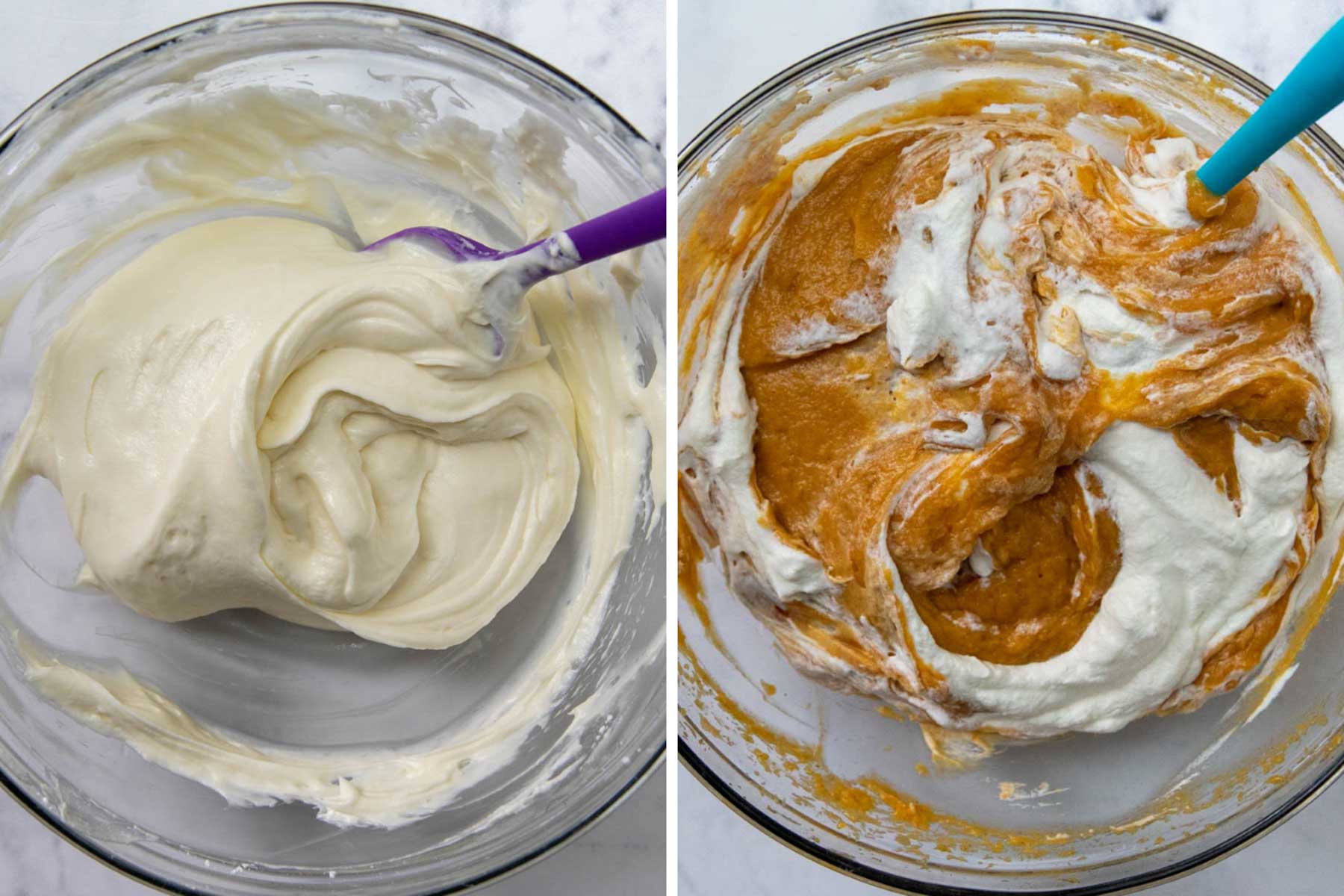 images showing how to make cream cheese and pumpkin layers