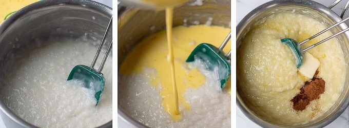 shots showing process of how to make rice pudding