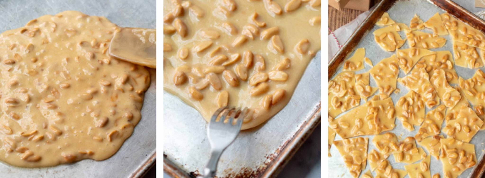 images showing how to pour and spread the brittle
