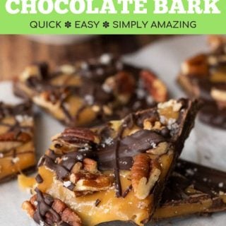 process shots showing how to make salted caramel chocolate bark pinterest pin