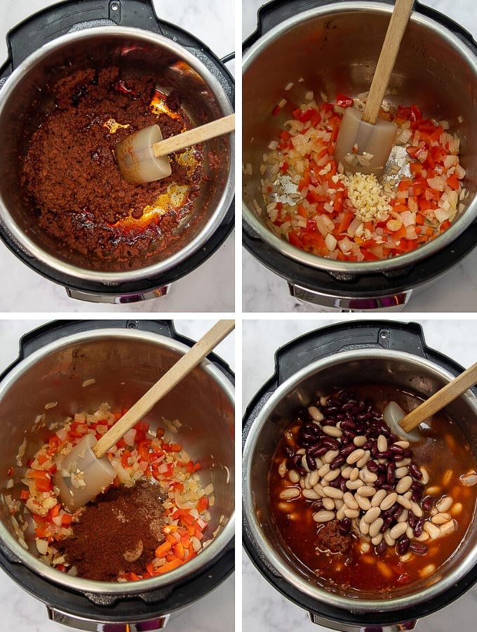 images showing how to make chorizo chili in the instant pot