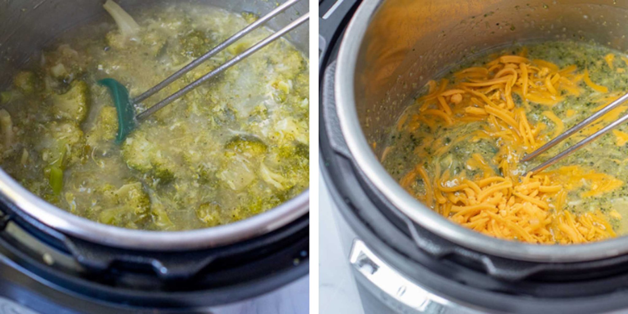images showing how to make instant pot broccoli cheese soup