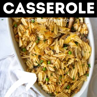 tuna noodle casserole with potato chips pin