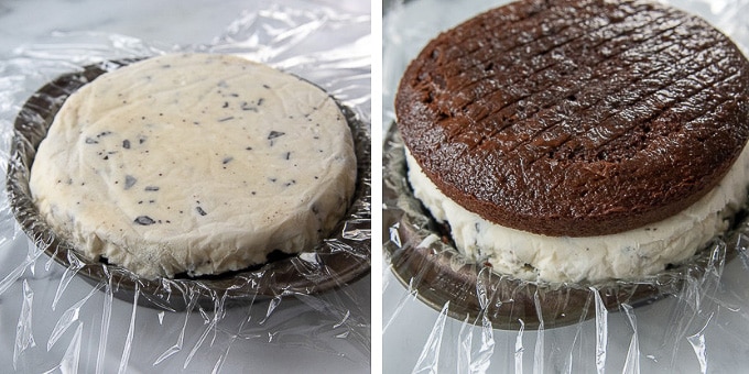 shots showing how to layer ice cream with cake