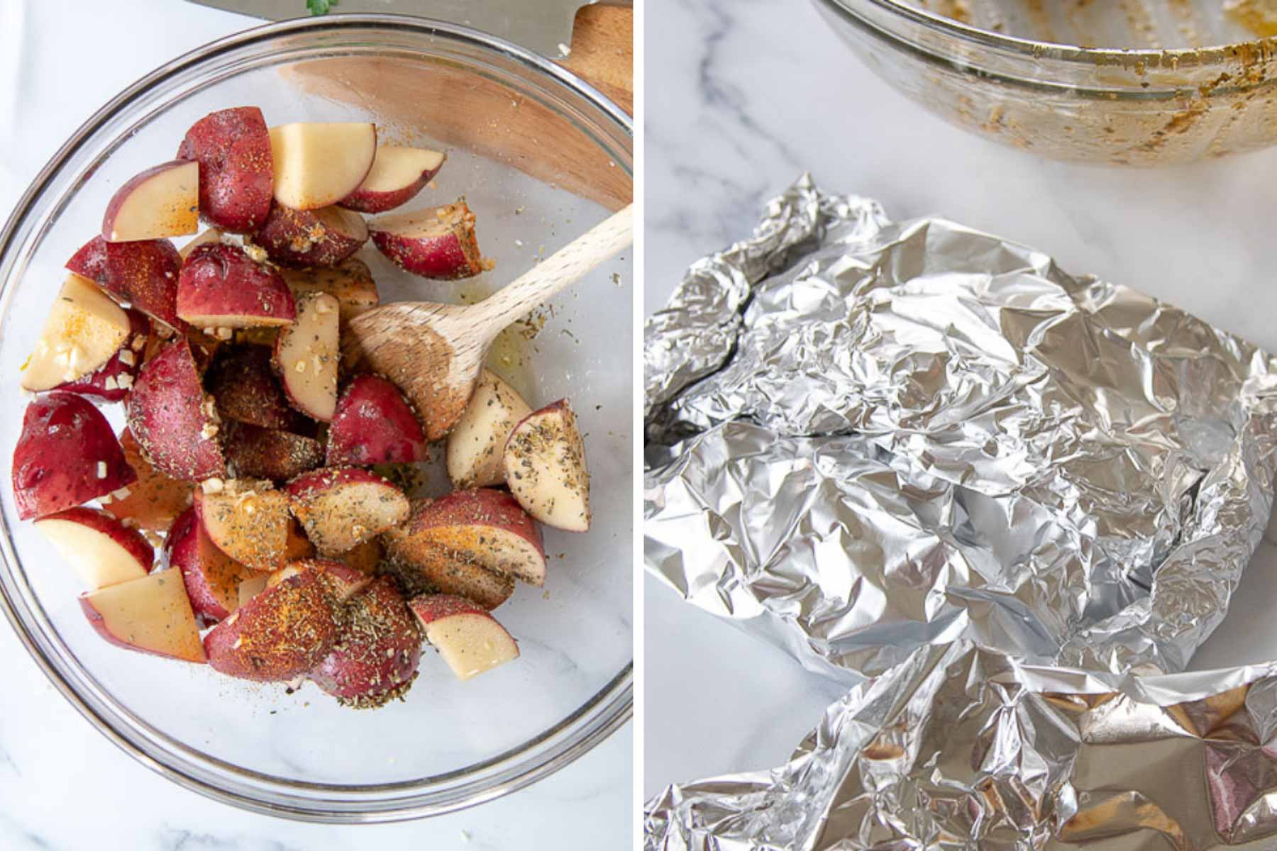images showing how to make grilled potatoes.