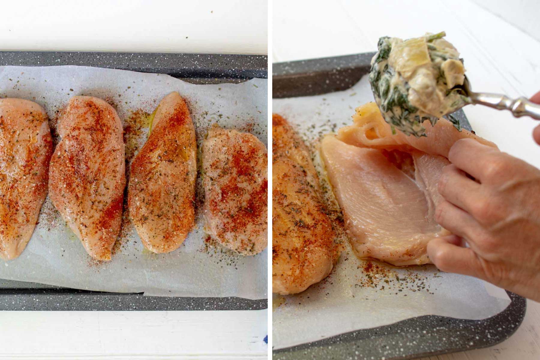 images showing how to stuff the chicken breasts.