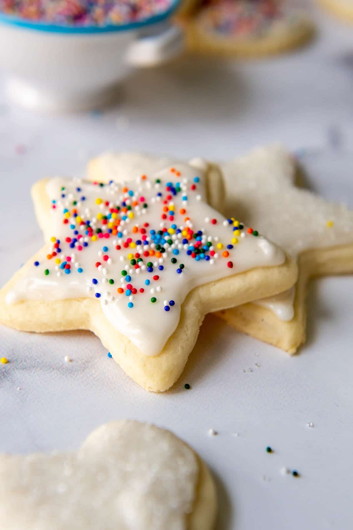 close up of gluten-free cookies with sprinkles laying around