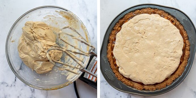 images showing how to make nougat for snickers pie