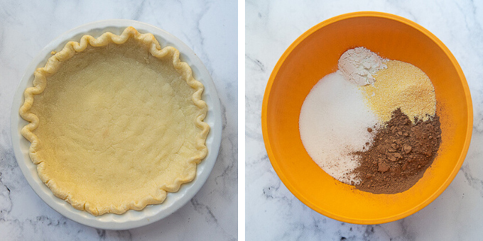images showing how to make filling for chocolate chess pie