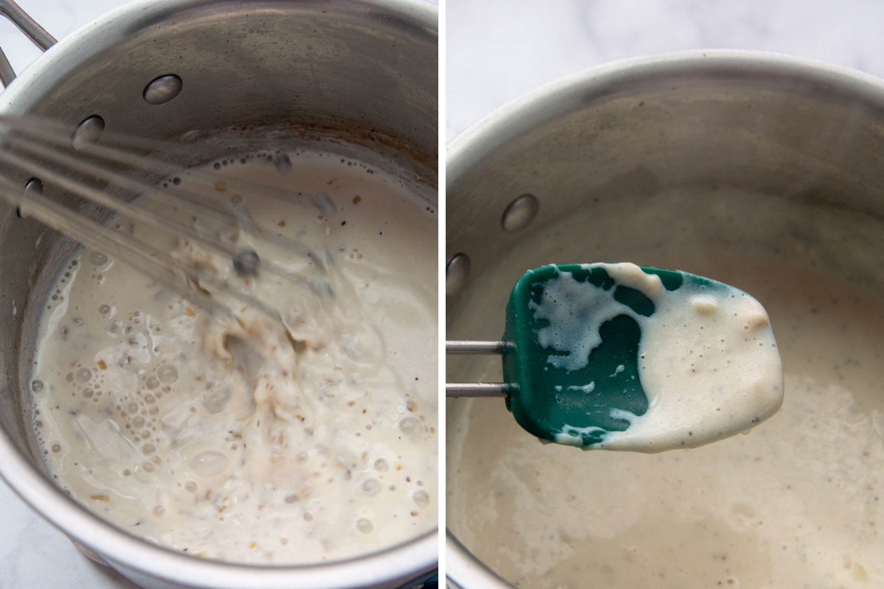 images showing how to make cream sauce for spinach artichoke dip