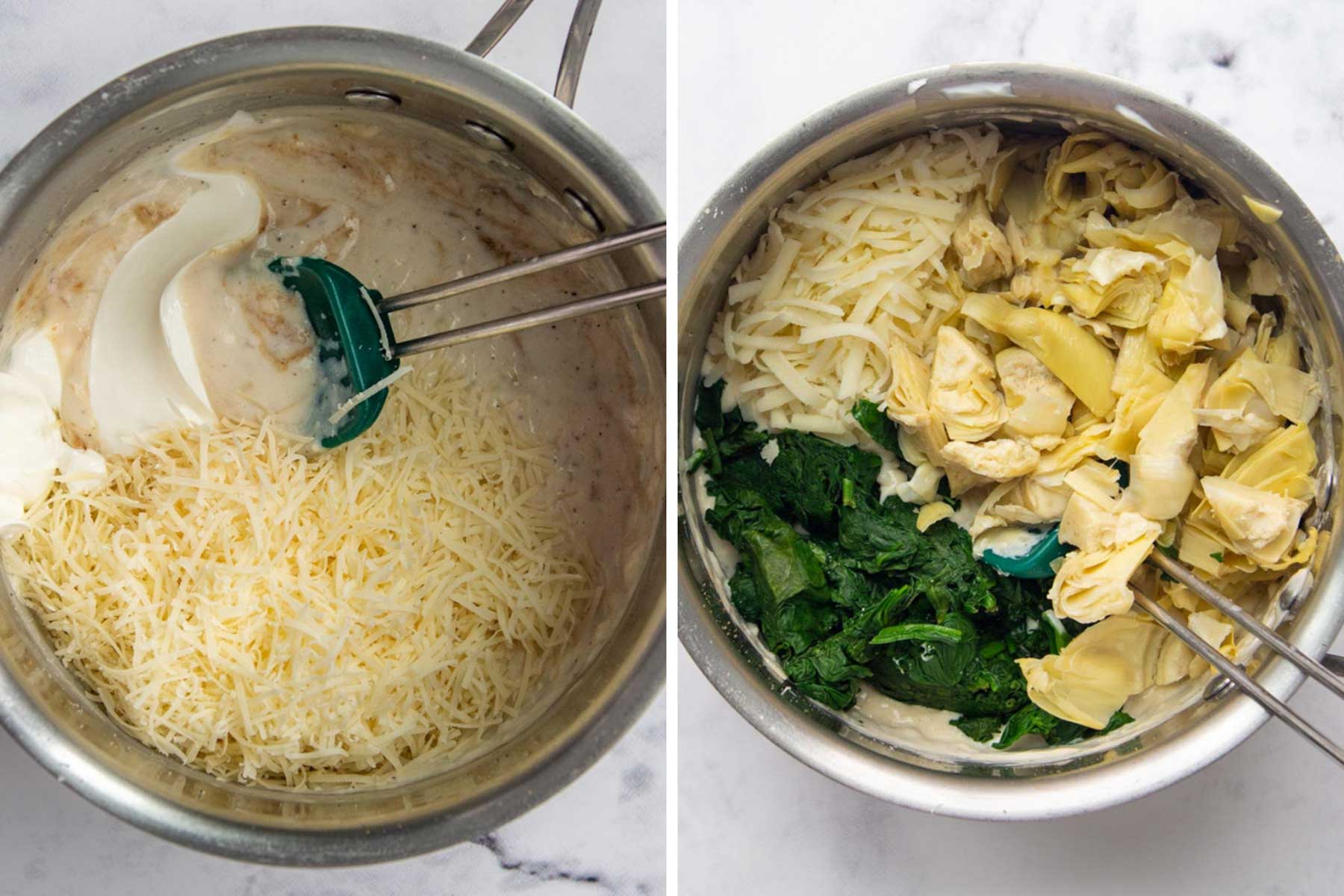 images showing how to make spinach artichoke dip