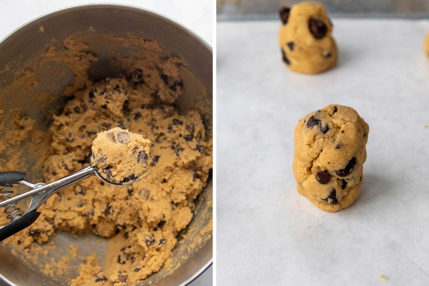 images showing options for scooping the cookie dough
