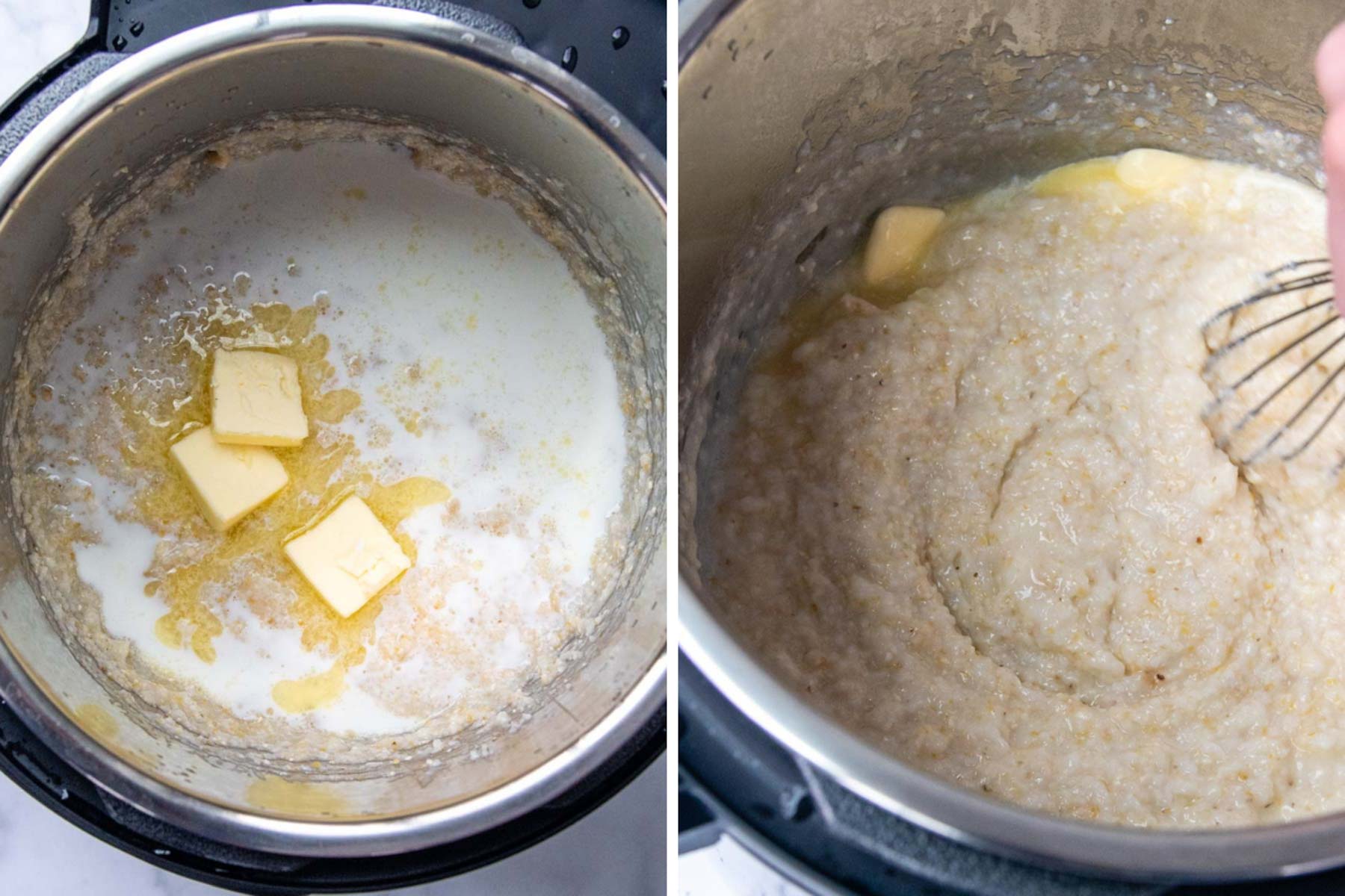 images showing how to make grits in an instant pot.