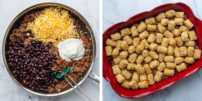 images showing how to make mexican tater tot casserole