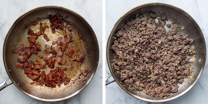 images showing how to make filling for cheeseburger casserole