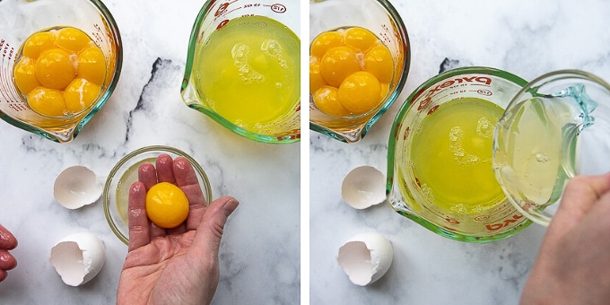 showing how to separate egg yolks from whites