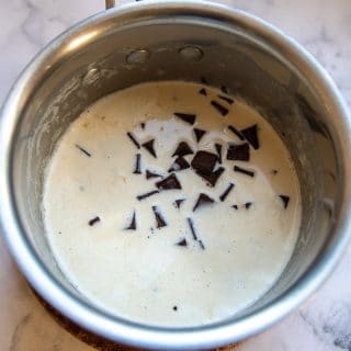 chocolate ganache in a saucepan