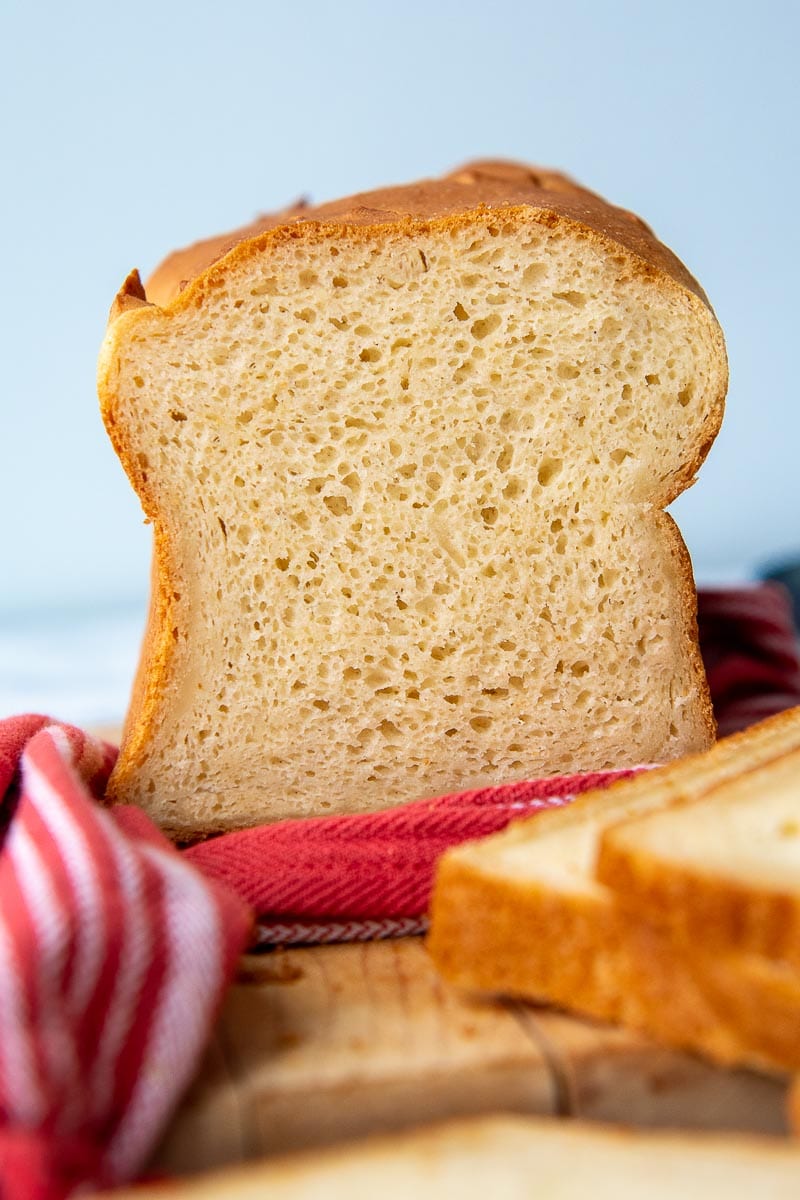 the inside of gluten free bread facing camera