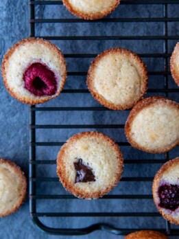overhead shot of financiers recipe on a wire cooling rack