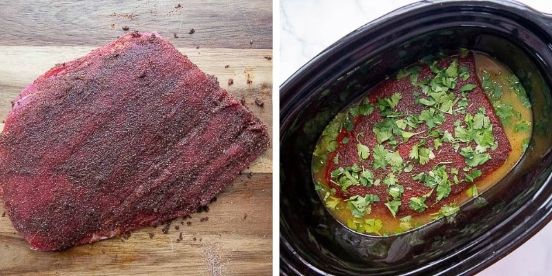 images showing how to make carne asada in the slow cooker
