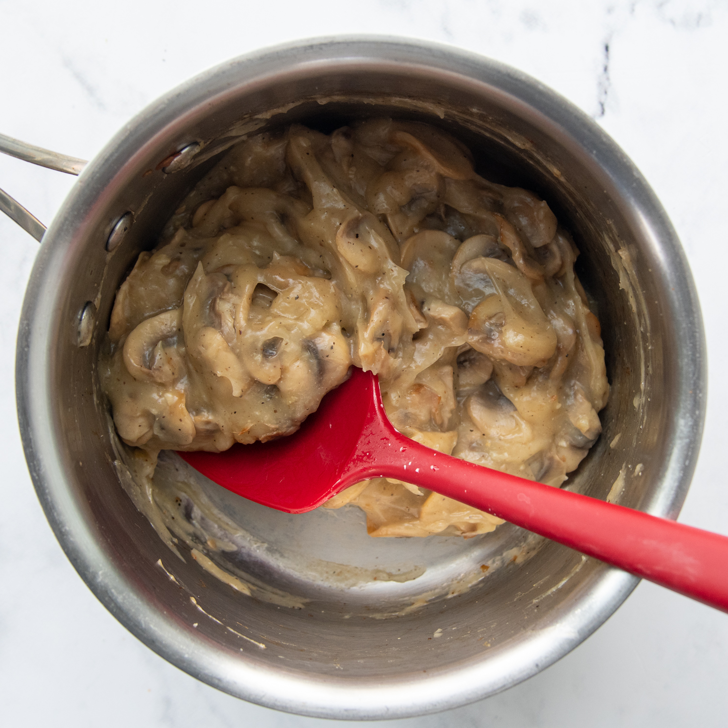 thickened mushroom soup with broth and cornstarch stirred in.