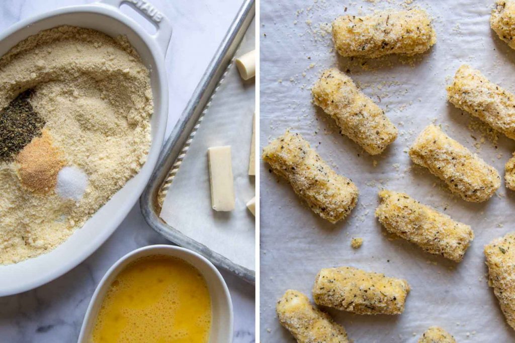 images showing how to bread gluten free mozzarella sticks