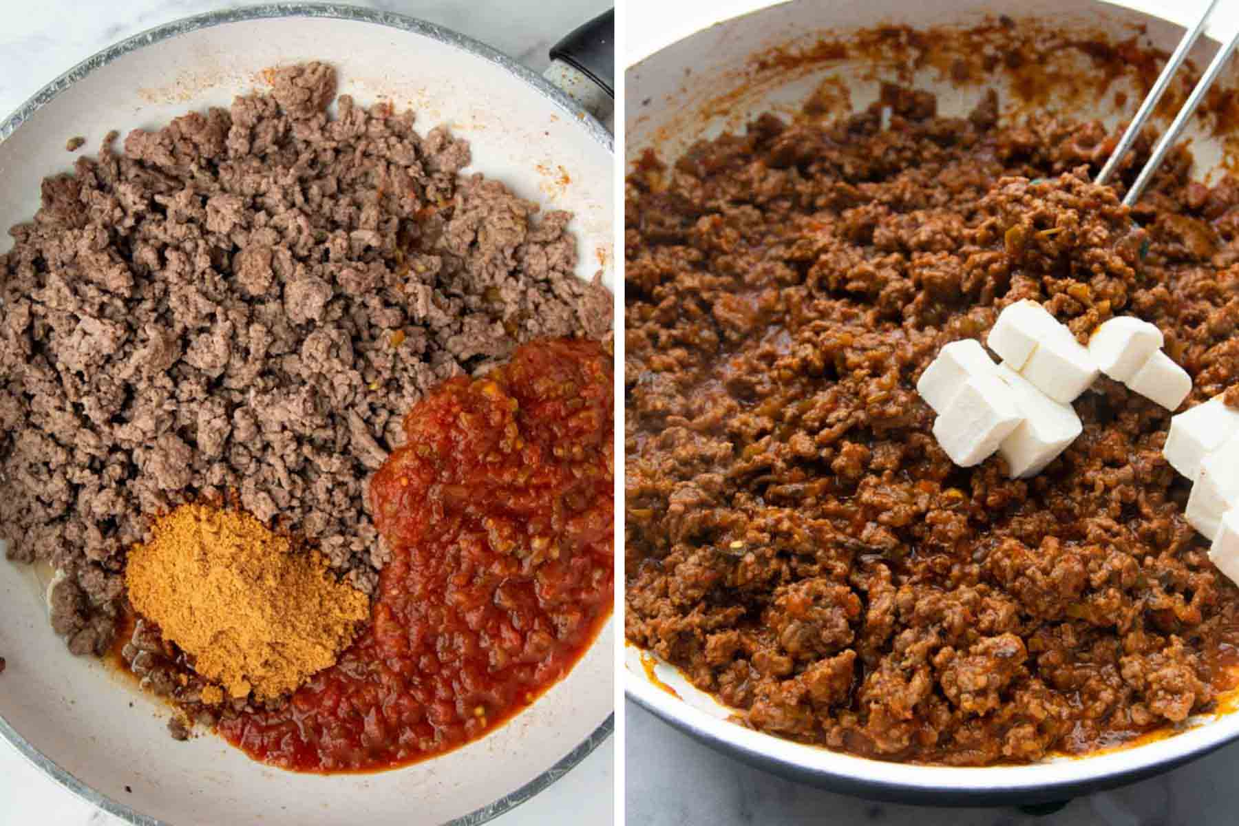 images showing how to make seasoned beef for walking taco casserole