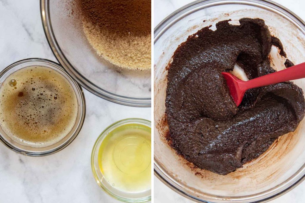 images showing ingredients and how to make chocolate financiers