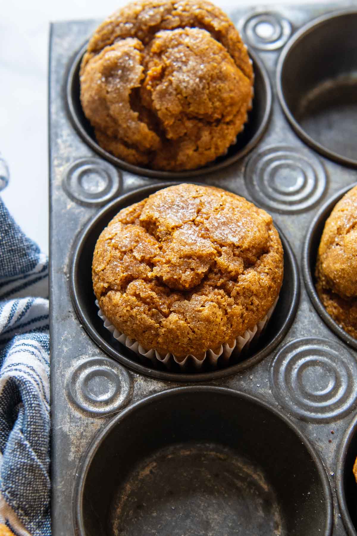 close up of the top of a pumpkin muffin