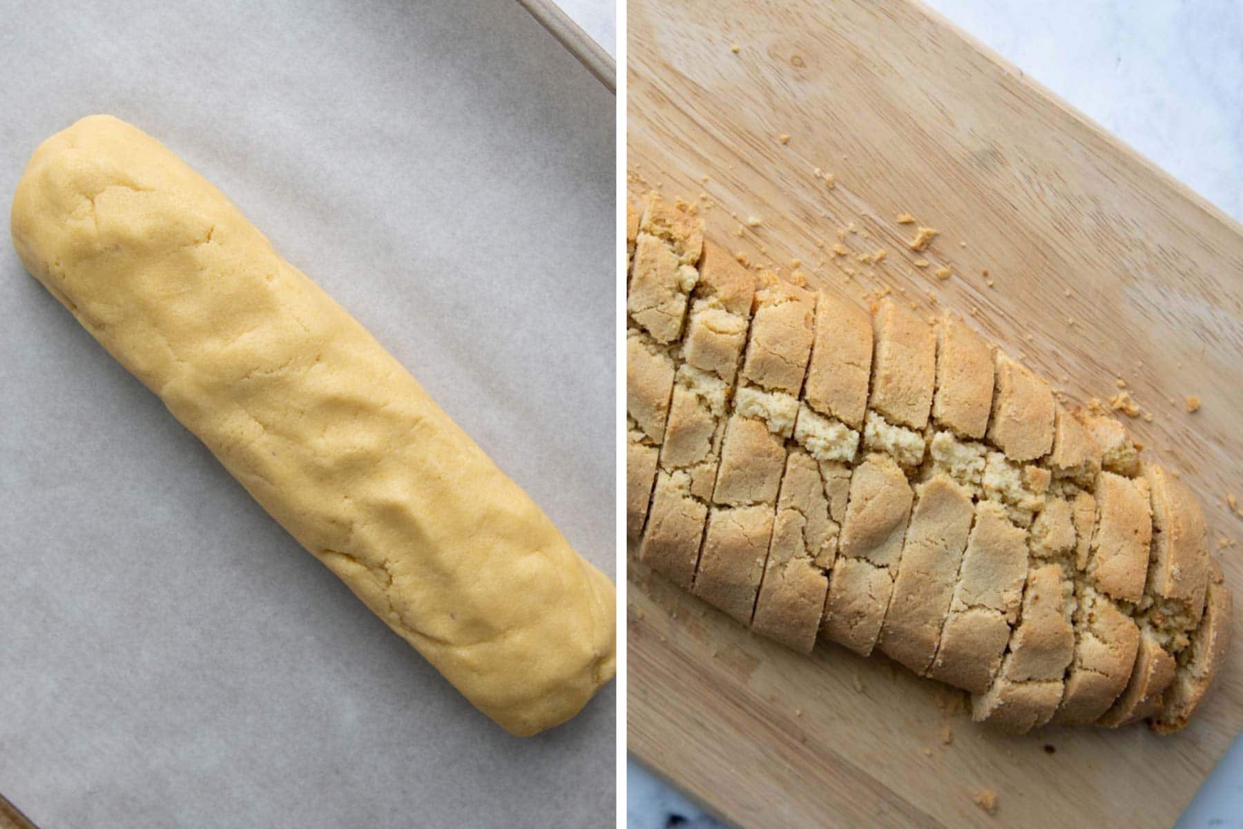 images showing how to shape and slice biscotti
