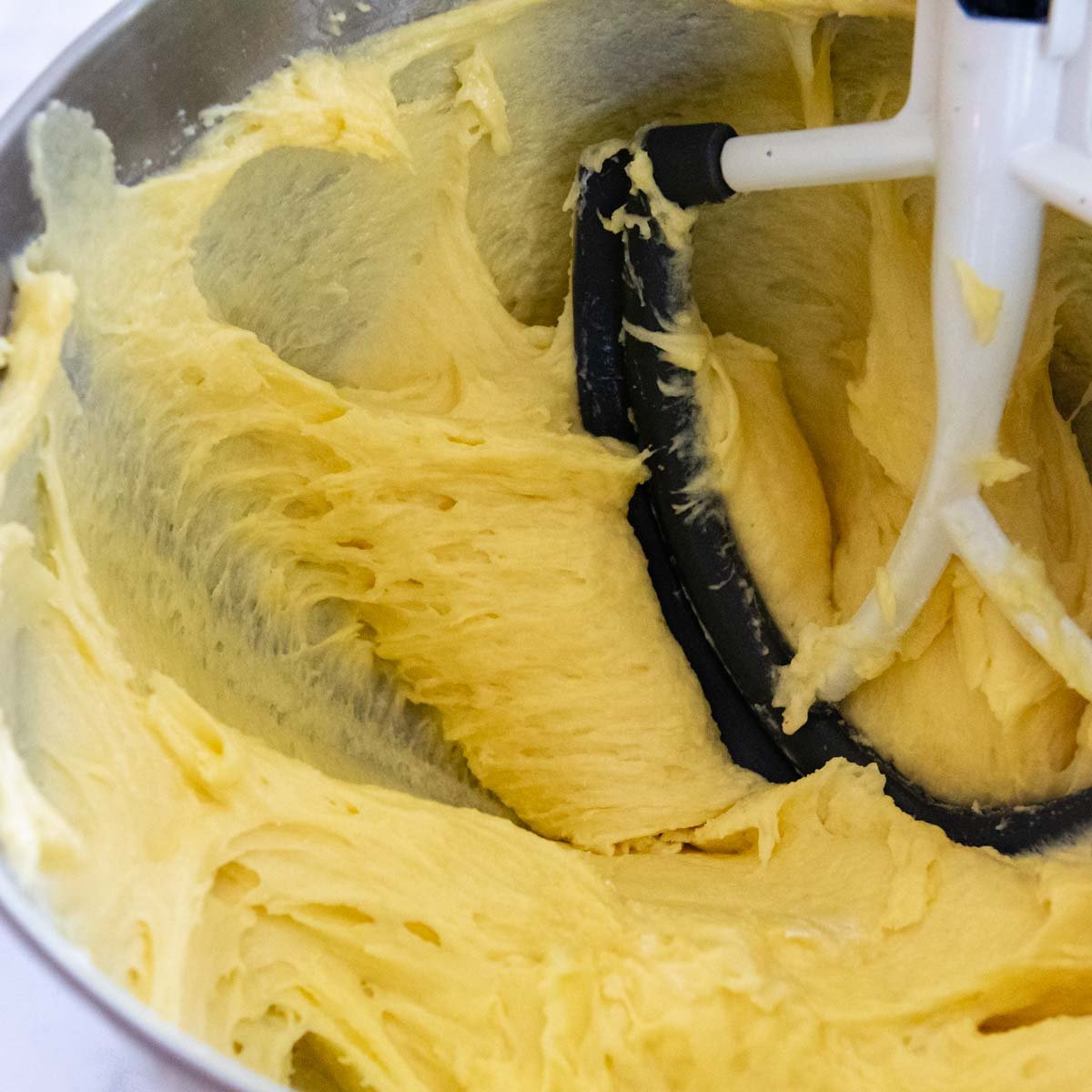 the lemon pound cake batter after mixing.