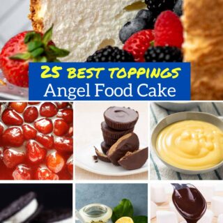 collage of angel food cake topping ideas