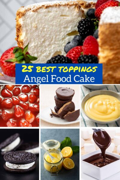 collage of angel food cake topping ideas