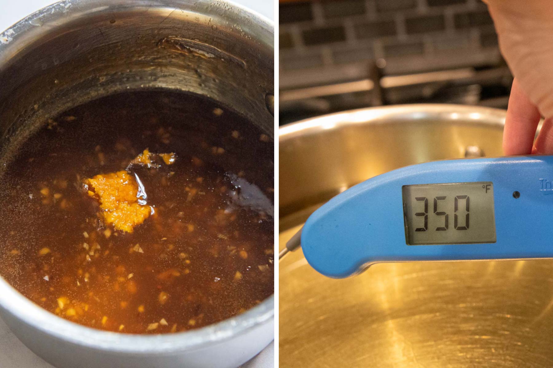 images showing how to make sauce and heat oil.