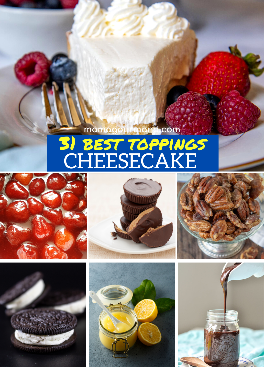 collage of cheesecake toppings
