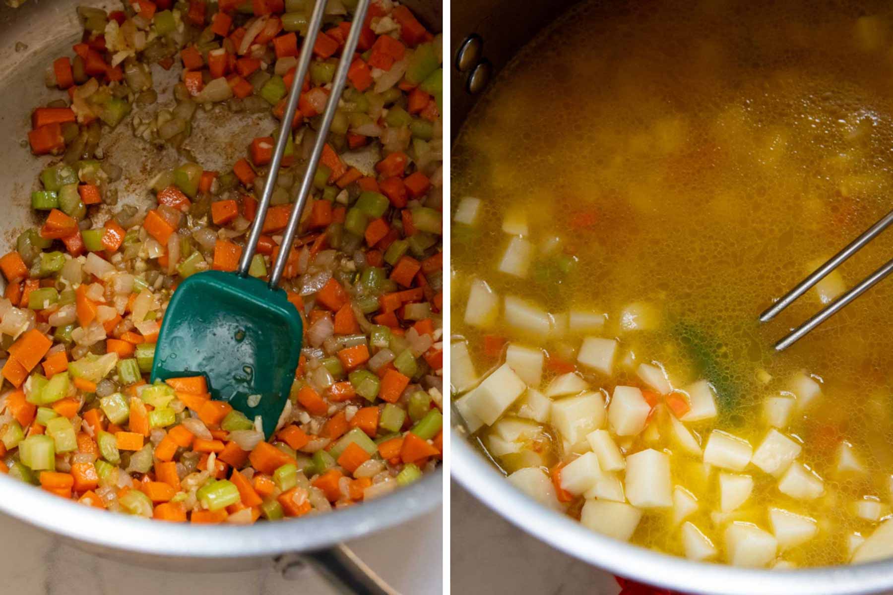 images showing how to make gluten-free potato soup.