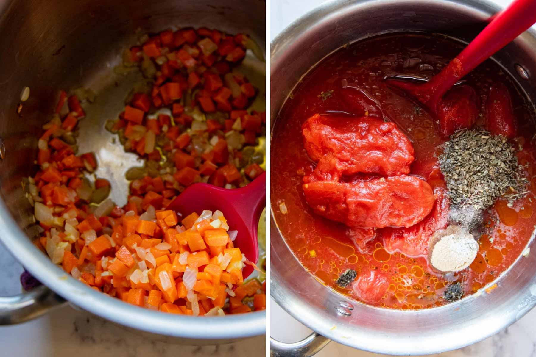 images showing how to make homemade gluten-free tomato soup.