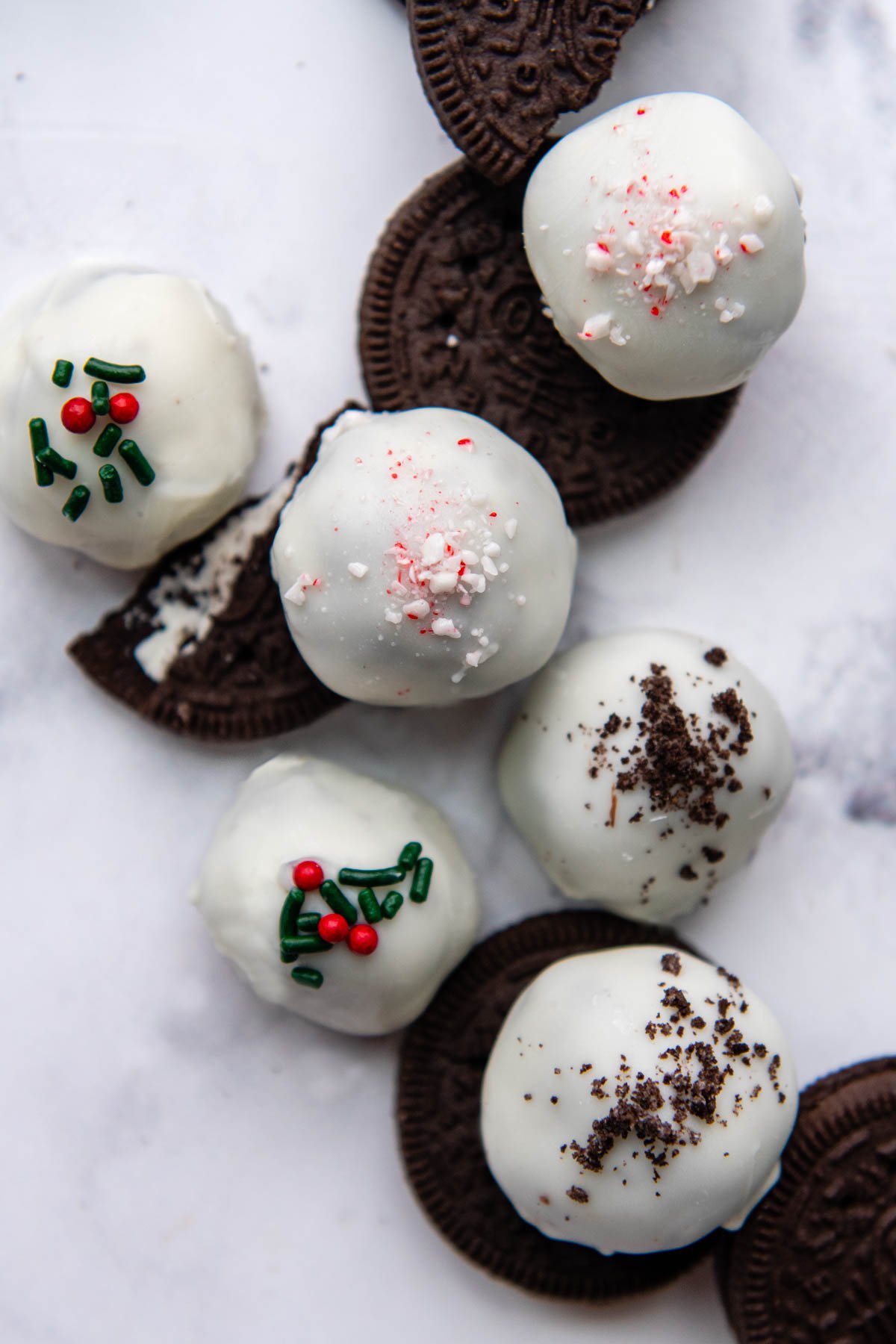 different gluten free oreo balls with sprinkles.
